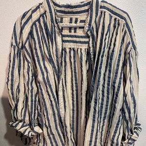 Free People Striped Button Down Top